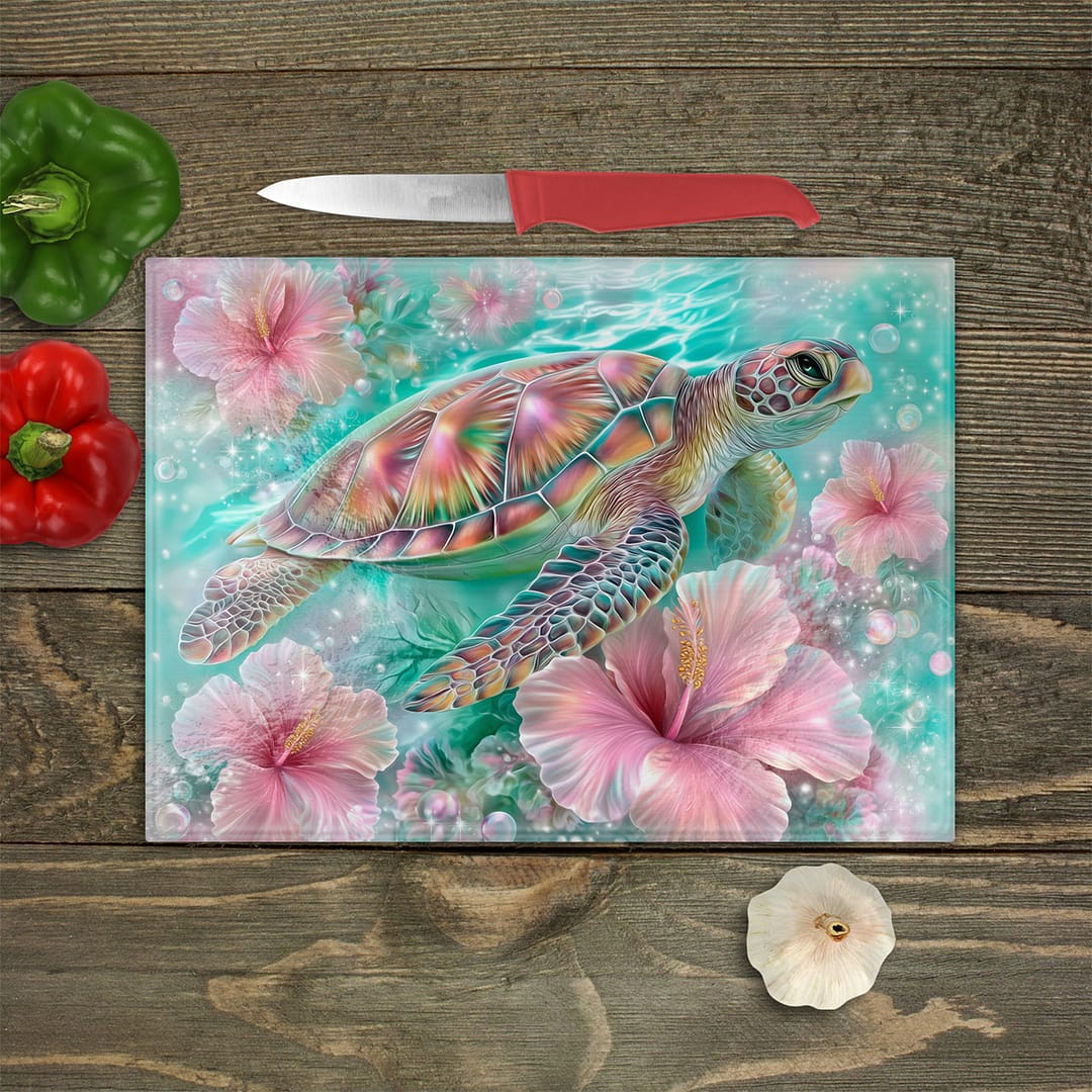 Oceanic Sea Turtle Custom Sublimated Glass Cutting Board Unique