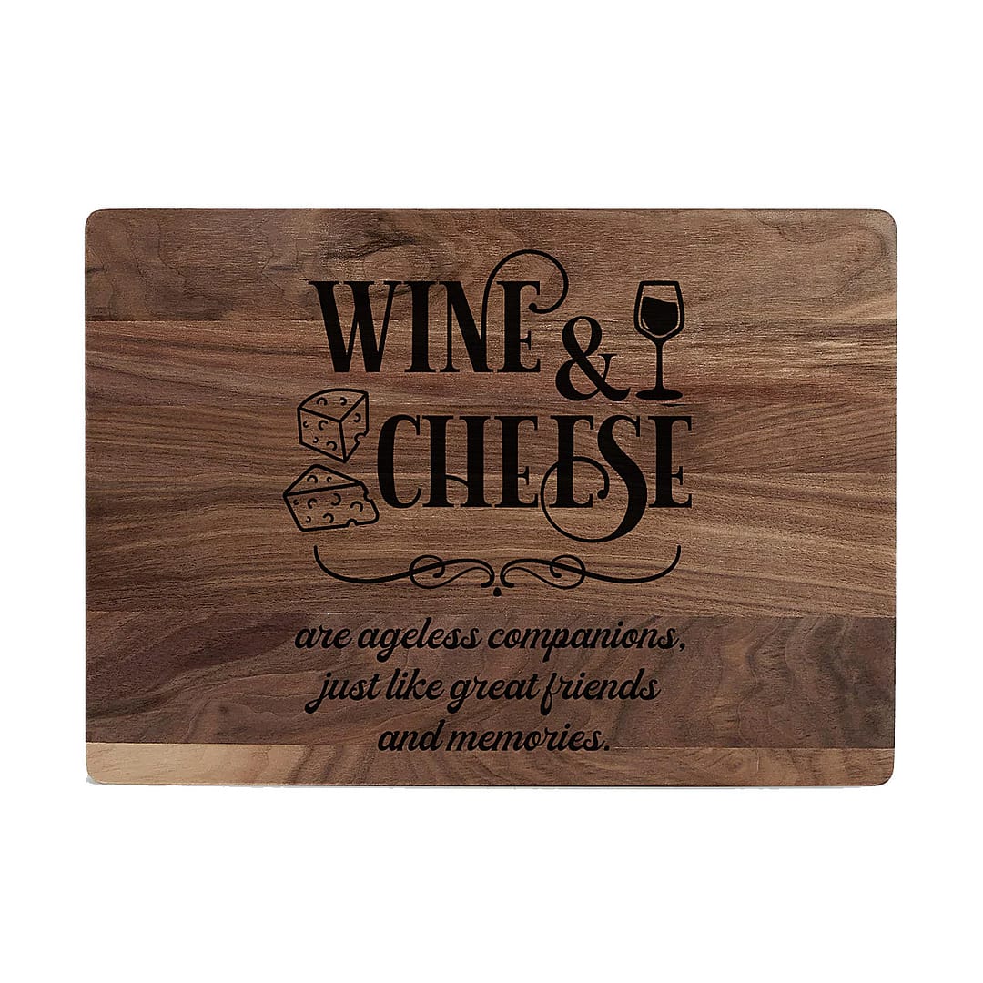 Wine & Cheese Custom Laser Engraved Walnut Cutting Board