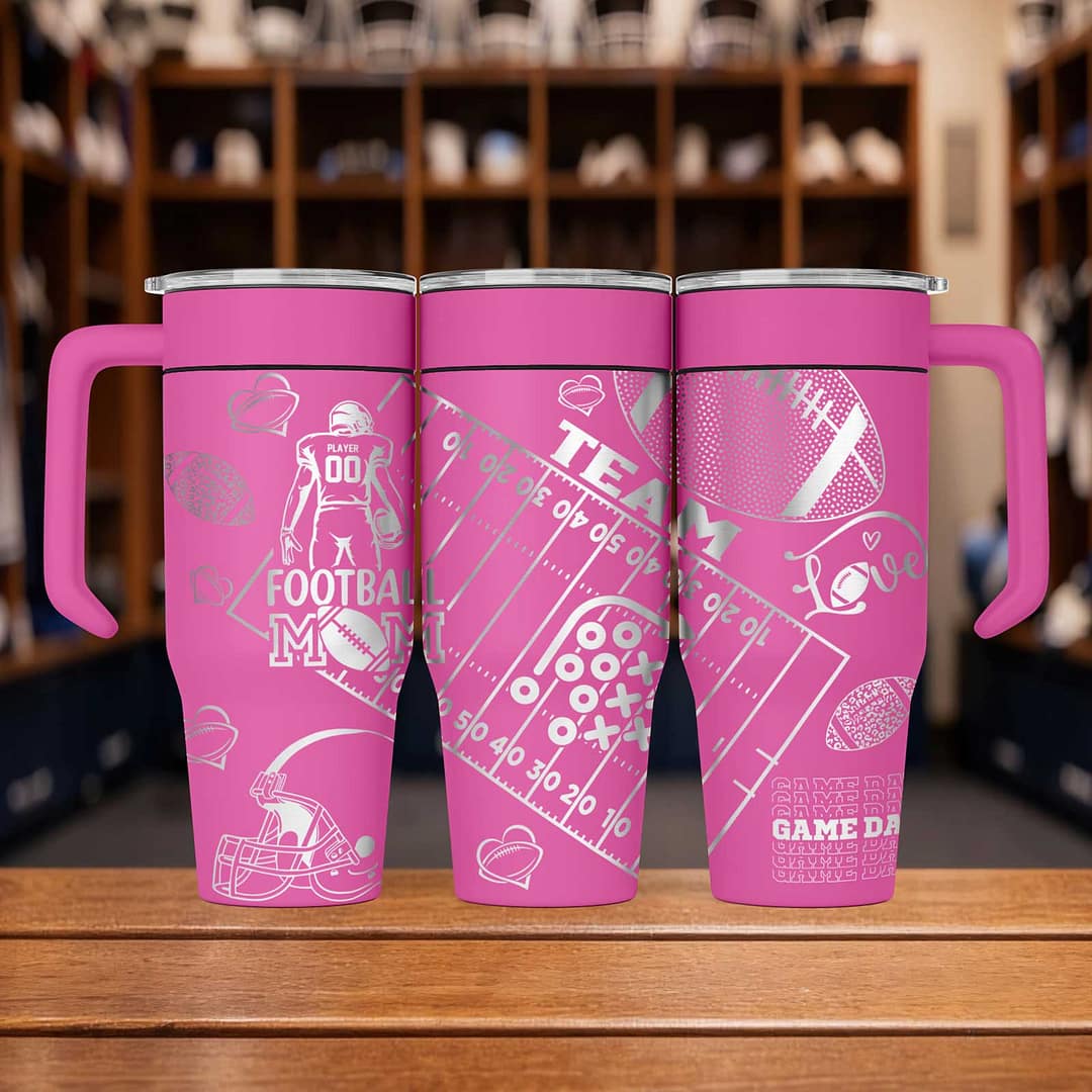 Football Mom Custom Laser Engraved Stainless Steel Tumbler 30oz Of Fun - Image 2