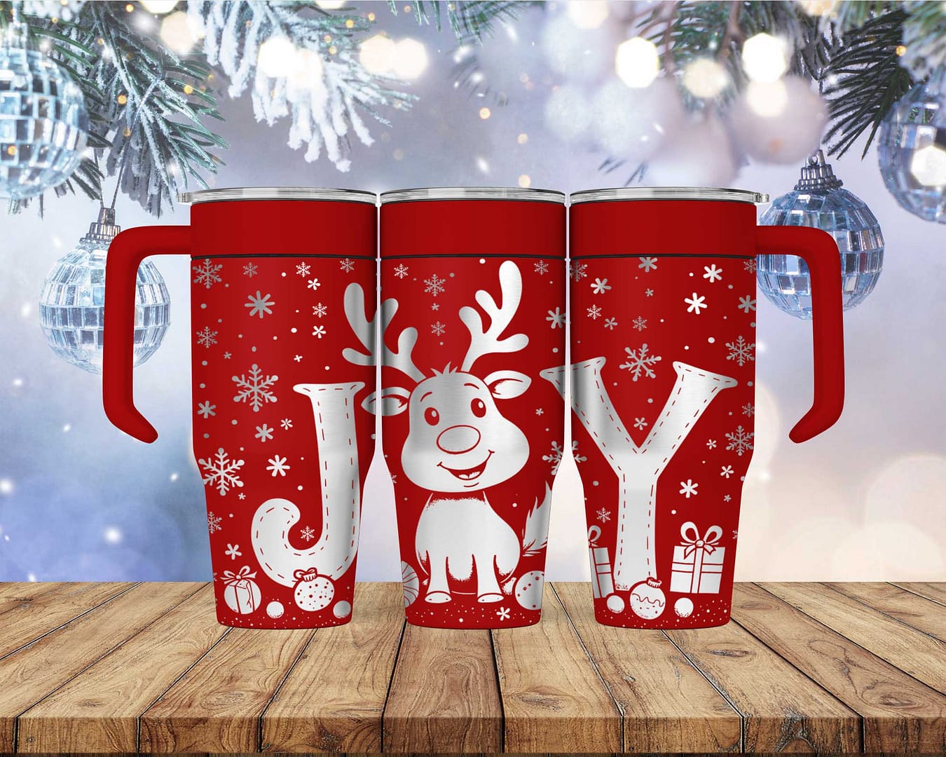 Laser Engraved Christmas Reindeer Joy Tumbler - Image 3