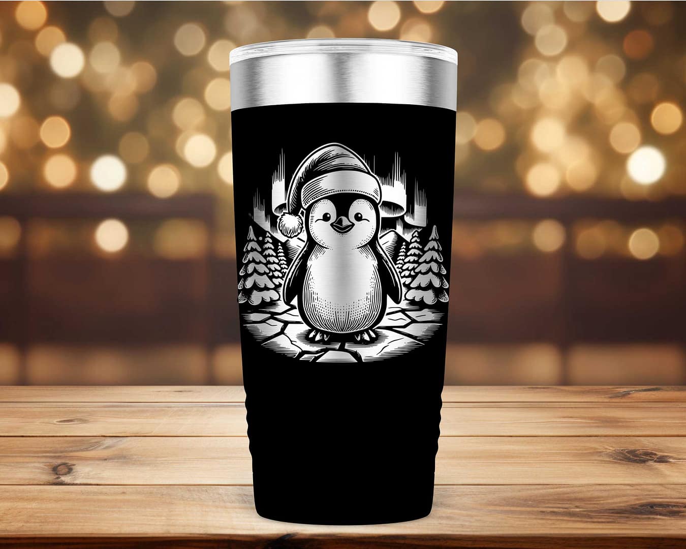 Laser Engraved Christmas Penguin Tumbler