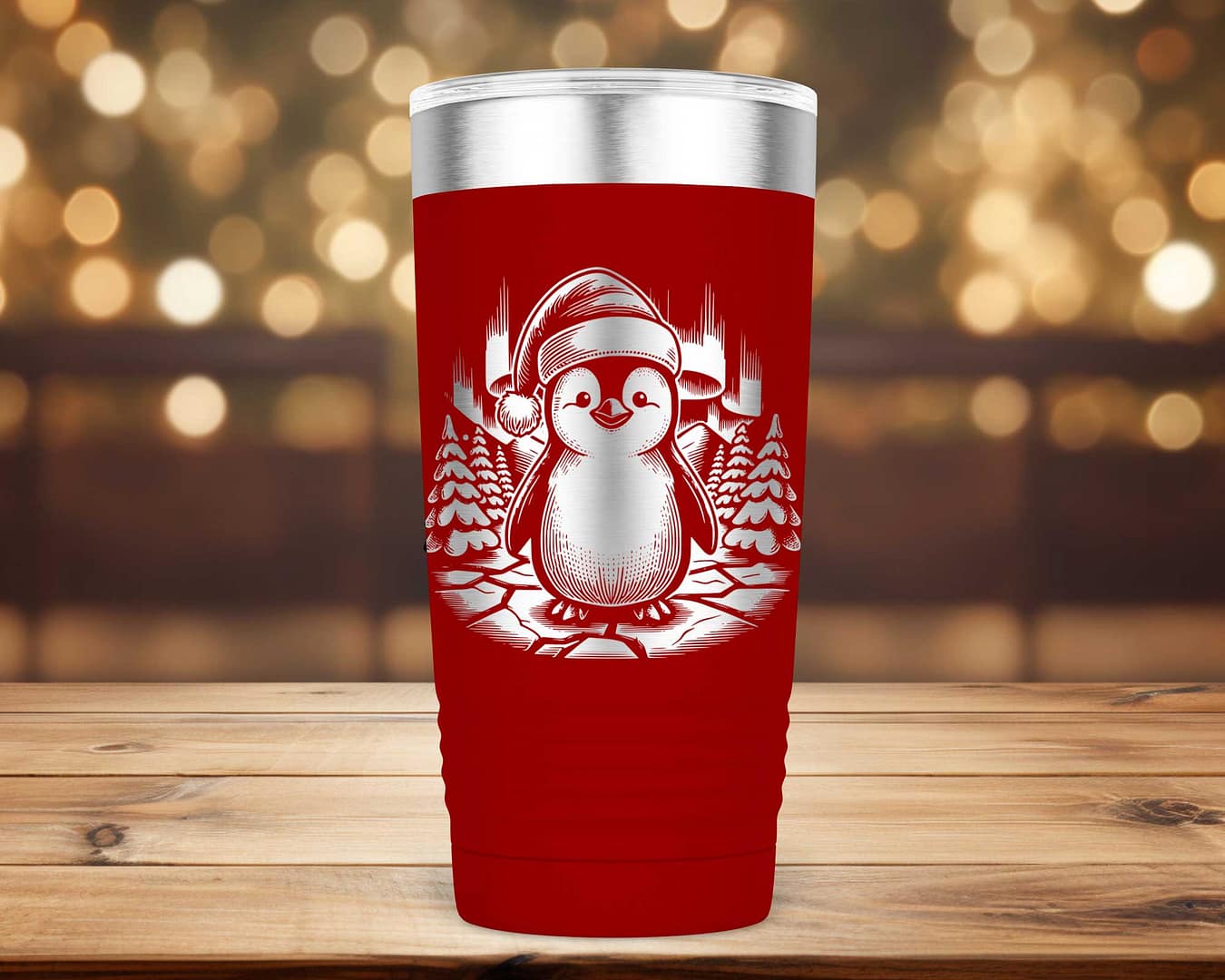 Laser Engraved Christmas Penguin Tumbler - Image 2