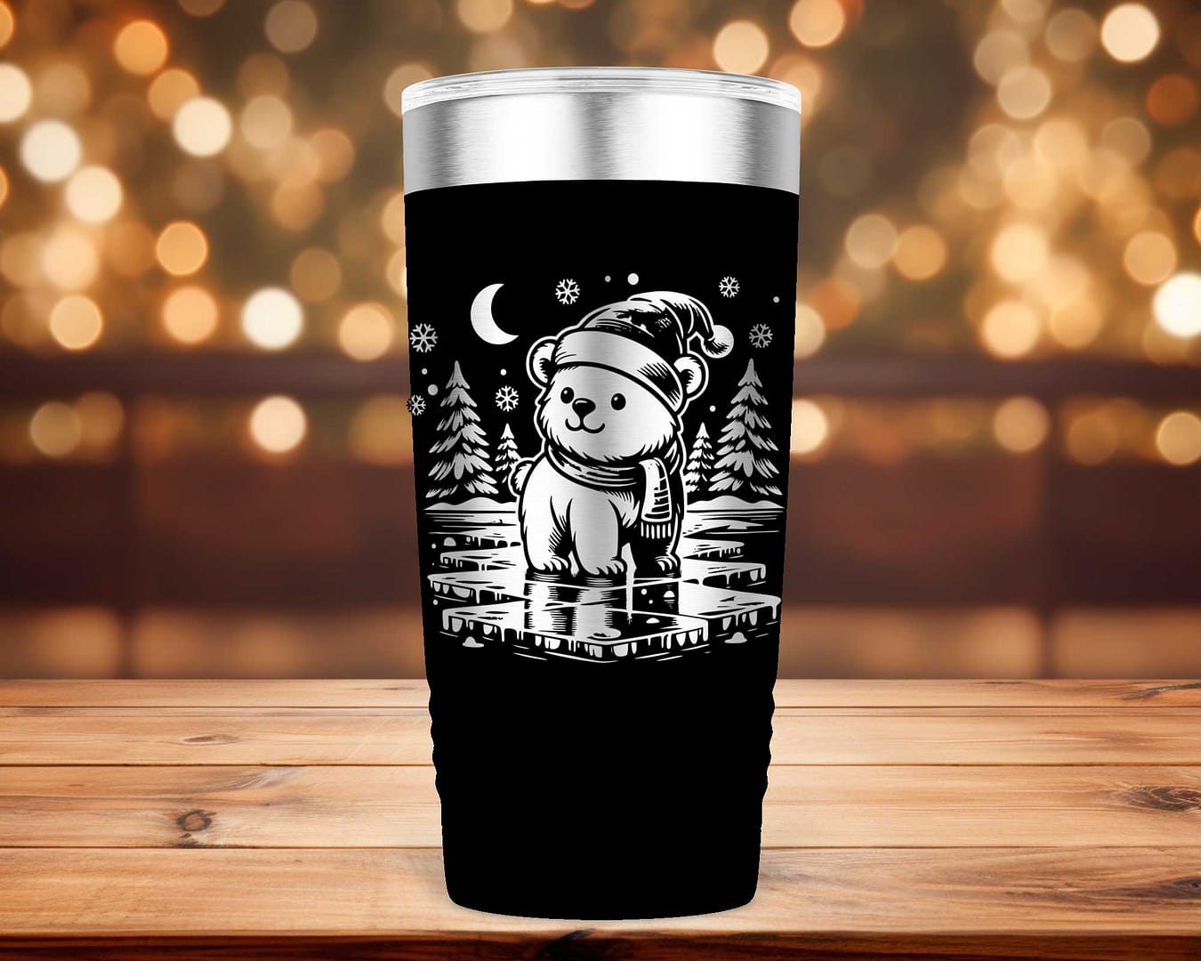 Laser Engraved Christmas Polar Bear Tumbler