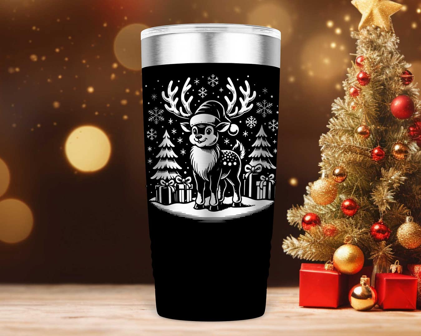 Laser Engraved Christmas Reindeer Tumbler