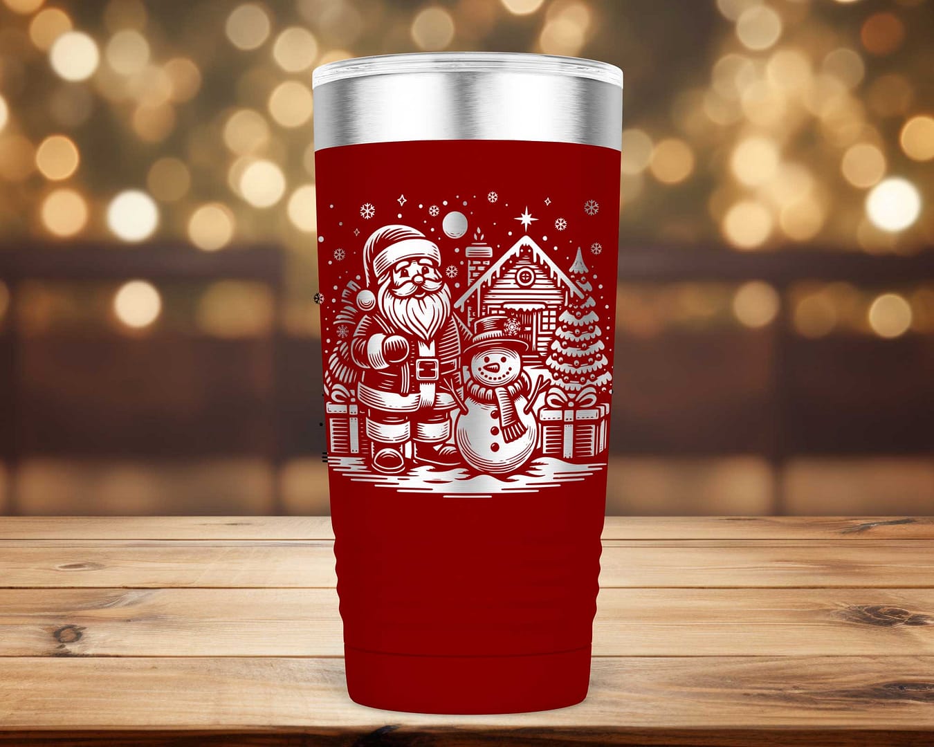 Laser Engraved Santa and Snowman Christmas Tumbler - Image 3