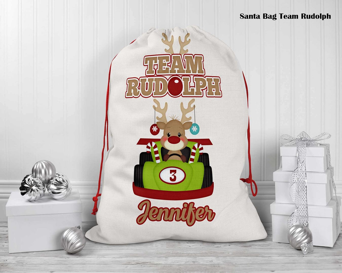 Christmas Santa Sack Team Frosty, Rudolph and Santa - Image 2