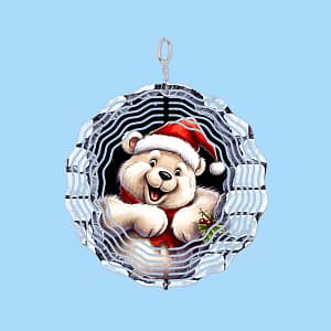Christmas Bear With Holly 3D Garden Wind Spinner.