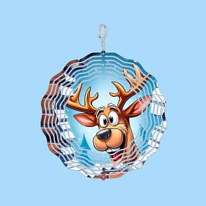 3D Sublimated Reindeer Wind Spinner All Metal 10 Inches In Diameter.
