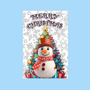 Merry Christmas Garden Flag Featuring a Snowman with Orange Top Hat.