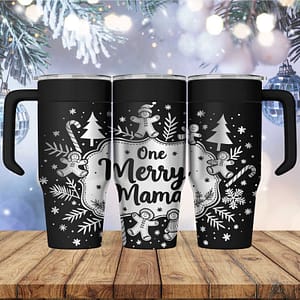 Laser Engraved One Merry Mama Christmas Tumbler