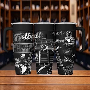 30oz Custom Laser Engraved Stainless Steel Football Tumbler