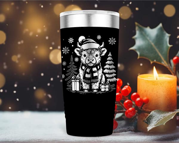 Laser Engraved Christmas Highland Cow Tumbler