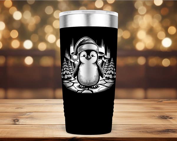 Laser Engraved Christmas Penguin Tumbler