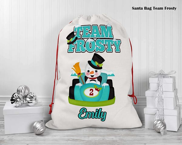Christmas Santa Sack Team Frosty, Rudolph and Santa