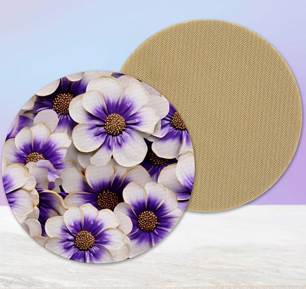 Neoprene 3D Purple flower drink coaster design