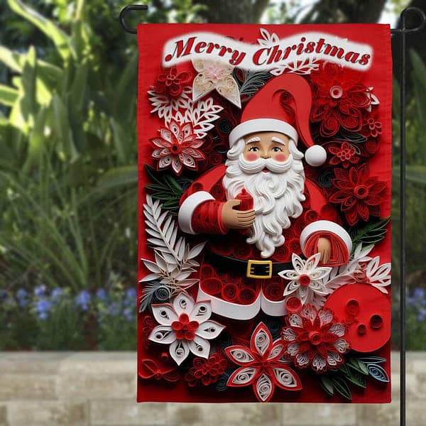 Santa With Flowers Holiday Garden Flag