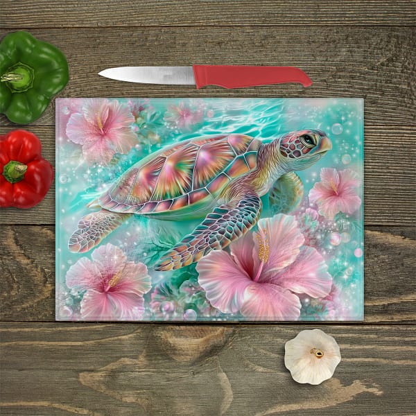 Oceanic Sea Turtle Custom Sublimated Glass Cutting Board Unique
